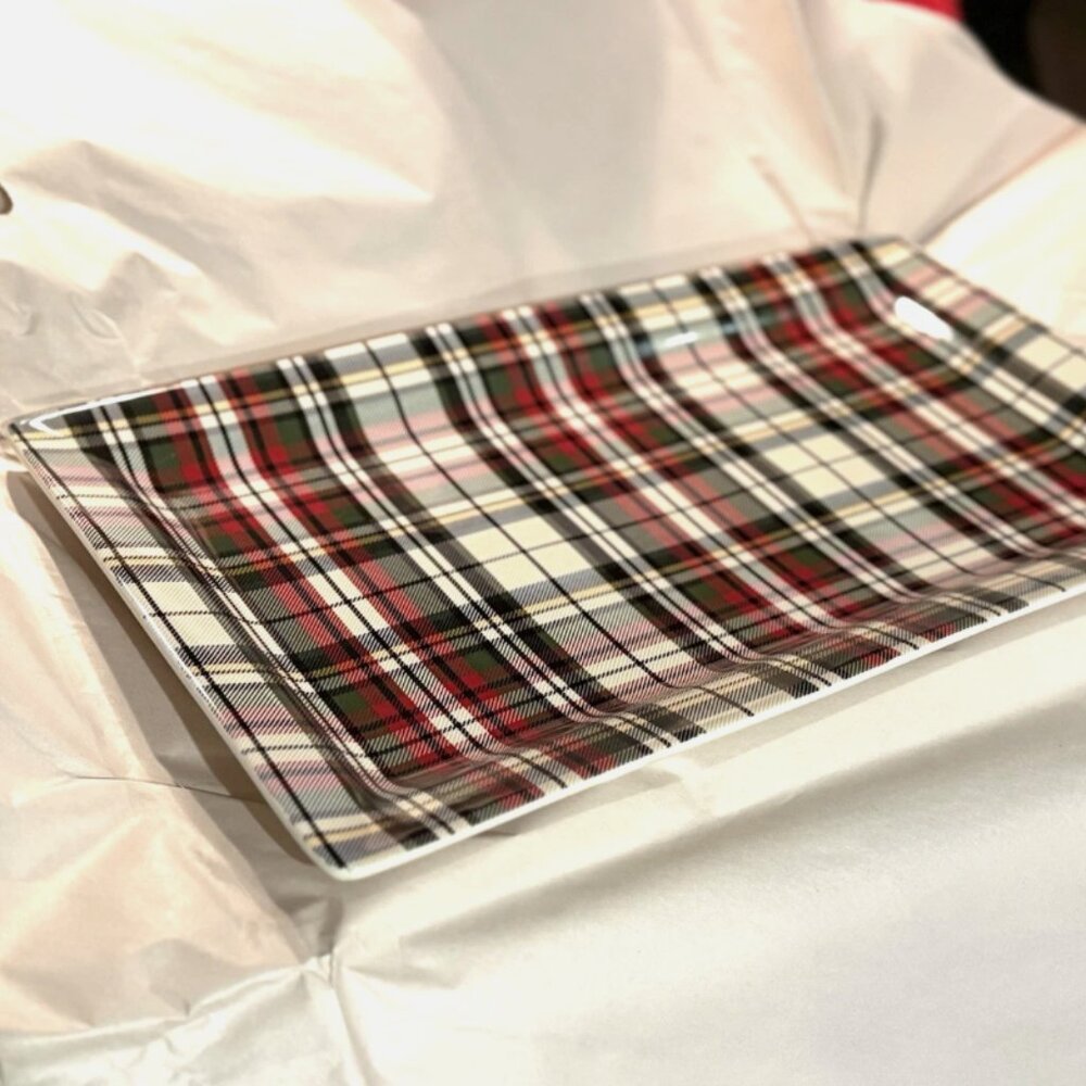 NEW 17" Pottery Barn DENVER PLAID Stoneware Rectangular Serving Platter NWT